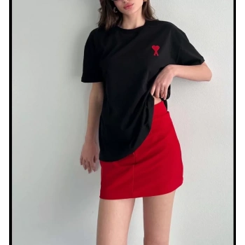 MARSiLYAN- Unisex Bisiklet Yaka Baskılı Oversize T-Shirt - Siyah