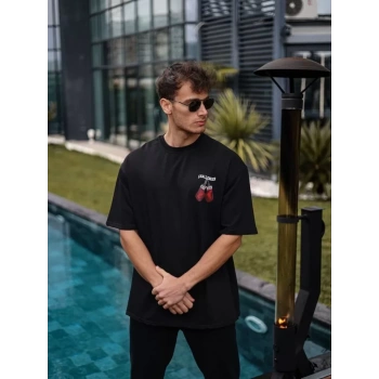 MARSiLYAN- Unisex Bisiklet Yaka Baskılı Oversize T-Shirt - Siyah