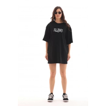 MARSiLYAN- Unisex Bisiklet Yaka Baskılı Oversize T-Shirt - Siyah
