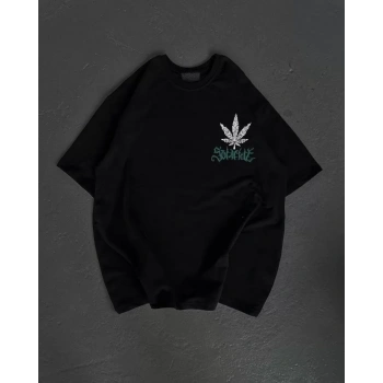 MARSiLYAN- Unisex Bisiklet Yaka Baskılı Oversize T-Shirt - Siyah