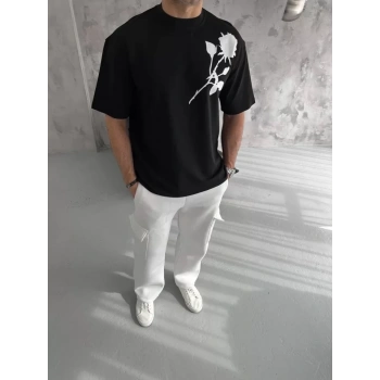 MARSiLYAN- Unisex Bisiklet Yaka Baskılı Oversize T-Shirt - Siyah