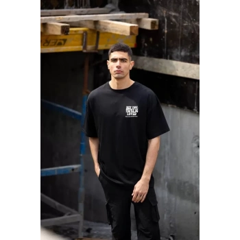 MARSiLYAN- Unisex Bisiklet Yaka Baskılı Oversize T-Shirt - Siyah