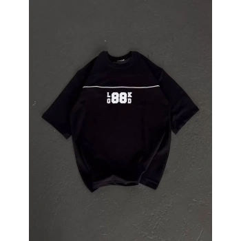 MARSiLYAN- Unisex Bisiklet Yaka Baskılı Oversize T-Shirt - Siyah