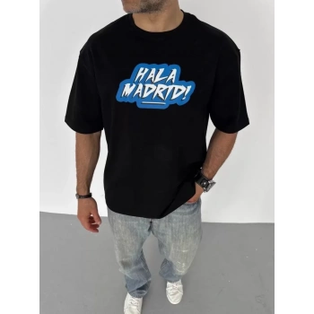 MARSiLYAN- Unisex Bisiklet Yaka Baskılı Oversize T-Shirt - Siyah