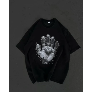 MARSiLYAN- Unisex Bisiklet Yaka Baskılı Oversize T-Shirt - Siyah