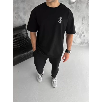 MARSiLYAN- Unisex Bisiklet Yaka Baskılı Oversize T-Shirt - Siyah