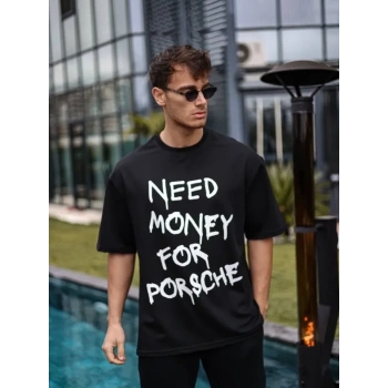 MARSiLYAN- Unisex Bisiklet Yaka Baskılı Oversize T-Shirt - Siyah