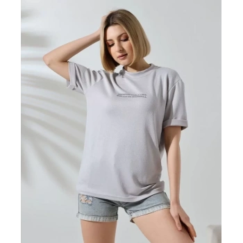 MARSiLYAN- Unisex Bisiklet Yaka Baskılı Slim Fit T-Shirt - Boyalı Gri