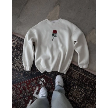 MARSiLYAN- Unisex Bisiklet Yaka Ön Ve Arka Baskılı SweatShirt - Beyaz