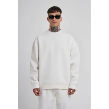 MARSiLYAN- Unisex Biskilet Yaka Üç İplik SweatShirt - Beyaz