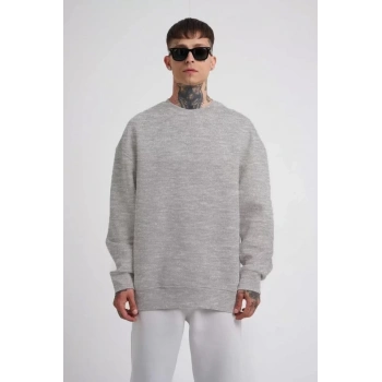 MARSiLYAN- Unisex Biskilet Yaka Üç İplik SweatShirt - Gri