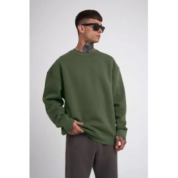 MARSiLYAN- Unisex Biskilet Yaka Üç İplik SweatShirt - Haki