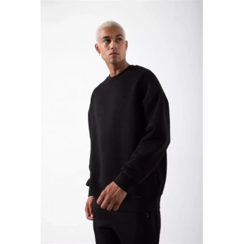 MARSiLYAN- Unisex Biskilet Yaka Üç İplik SweatShirt - Siyah