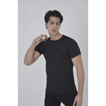 MARSiLYAN- Unisex Göğüs File Aksesuarlı T-shirt - Siyah