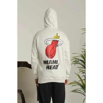 MARSiLYAN- Unisex Kapşonlu Baskılı Sweetshirt - Beyaz