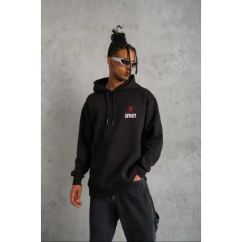 MARSiLYAN- Unisex Kapşonlu Baskılı Sweetshirt - Siyah