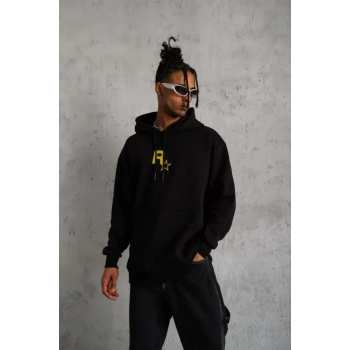 MARSiLYAN- Unisex Kapşonlu Baskılı Sweetshirt - Siyah