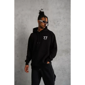 MARSiLYAN- Unisex Kapşonlu Baskılı Sweetshirt - Siyah