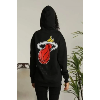 MARSiLYAN- Unisex Kapşonlu Baskılı Sweetshirt - Siyah