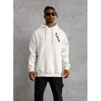 MARSiLYAN- Unisex Kapşonlu Uzun Kol Baskılı Sweetshirt - Beyaz