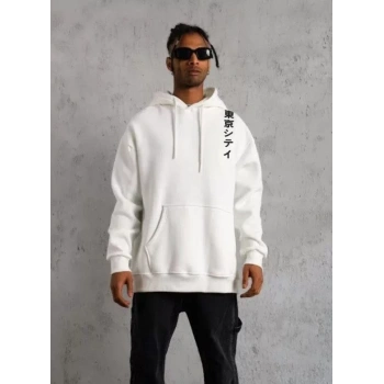 MARSiLYAN- Unisex Kapşonlu Uzun Kol Baskılı Sweetshirt - Beyaz