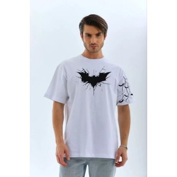 MARSiLYAN- Unisex Ön Ve Kol Baskılı Oversize T-shirt - Beyaz
