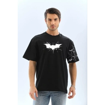 MARSiLYAN- Unisex Ön Ve Kol Baskılı Oversize T-shirt - Siyah