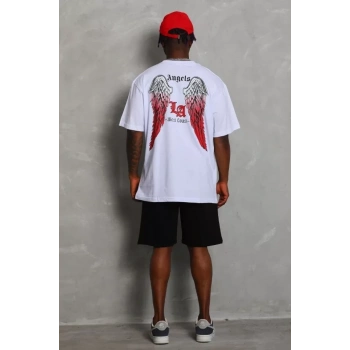 MARSiLYAN- Unisex Oversize Baskılı Bisiklet Yaka T-Shirt - Beyaz