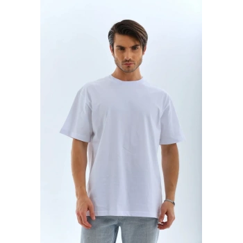 MARSiLYAN- Unisex Oversize Düz Bisiklet Yaka T-Shirt - Beyaz