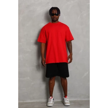 MARSiLYAN- Unisex Oversize Düz Bisiklet Yaka T-Shirt - Kırmızı