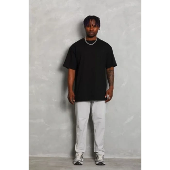 MARSiLYAN- Unisex Oversize Düz Bisiklet Yaka T-Shirt - Siyah