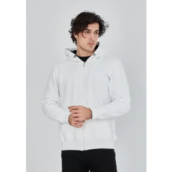 MARSiLYAN- Unisex Tam Fermuarlı Kapşonlu  SweatShirt - Beyaz