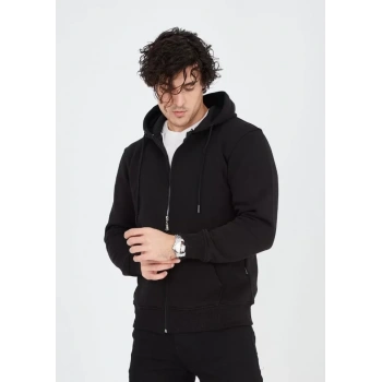 MARSiLYAN- Unisex Tam Fermuarlı Kapşonlu  SweatShirt - Siyah