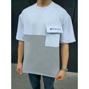 MARSiLYAN- Unisex Torba Cep Detaylı  Parçalı T-Shirt - Gri