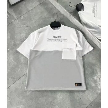 MARSiLYAN- Unisex Torba Cep Detaylı  Parçalı T-Shirt - Gri