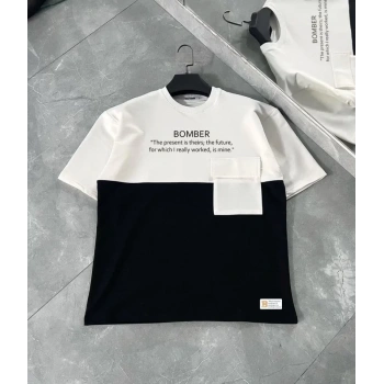 MARSiLYAN- Unisex Torba Cep Detaylı  Parçalı T-Shirt - Siyah