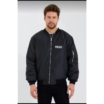 MARSiLYAN- Unisex Uzun Kol Baskılı Bomber Ceket - Siyah