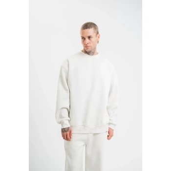 MARSiLYAN- Unisex Uzun Kol Bisiklet Yaka Yıkamalı SweatShirt - Beyaz