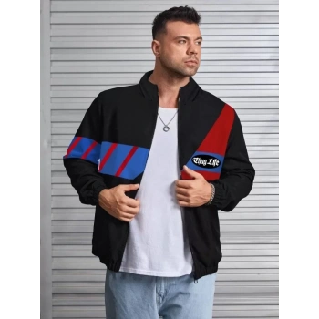 MARSiLYAN- Unisex Uzun Koll Fermuarlı Baskılı Rüzgarlik - Siyah