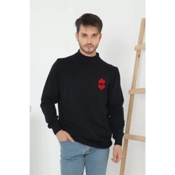 MARSiLYAN- Unisex Yarım Boğazlı Baskılı Dokuma Triko