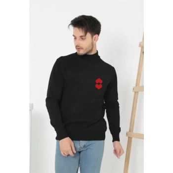 MARSiLYAN- Unisex Yarım Boğazlı Baskılı Dokuma Triko