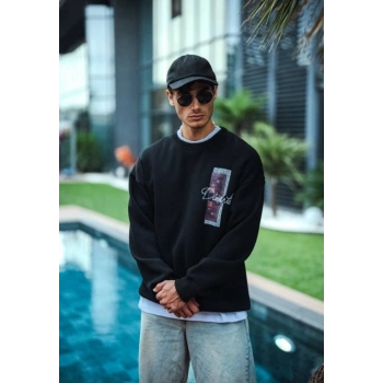 MARSiLYAN- Uzun Kol Bisiklet Yaka Ön Ve Arka Baskılı SweatShirt - Siyah