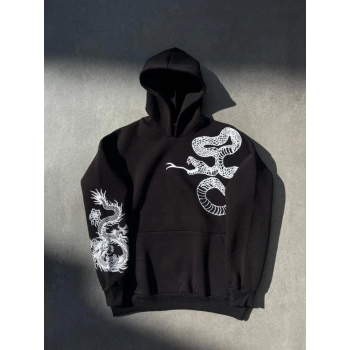 MARSiLYAN- Uzun Kol Kapşonlu Baskılı SweatShirt - Siyah