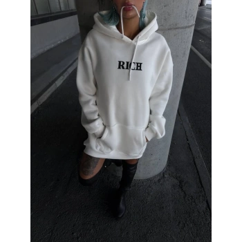 MARSiLYAN- Uzun Kol Kapşonlu Göğüs Baskılı SweatShirt - Beyaz