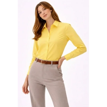 MARSiLYAN- Uzun Kollu Gömlek Düğmeli Klasik Yaka Günlük Ve Ofis Şıklığına Uygun - Sarı