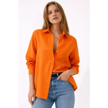 MARSiLYAN- Uzun Kollu Gömlek Düğmeli Klasik Yaka Günlük Ve Ofis Şıklığına Uygun - Turuncu