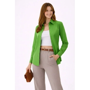 MARSiLYAN- Uzun Kollu Gömlek Düğmeli Klasik Yaka Günlük Ve Ofis Şıklığına Uygun - Yeşil