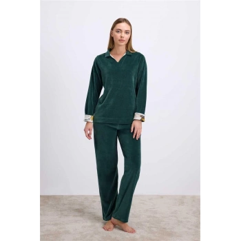 MARSiLYAN-  Uzun Kollu Kadife Sweatshirt ve Pantolon Pijama Takımı