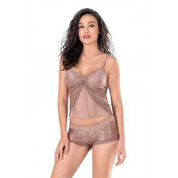 MARSiLYAN-  Vizon Jakarlı Babydoll Şort Takımı