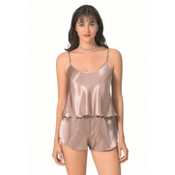 MARSiLYAN-  Vizon Saten Babydoll Şort Takımı